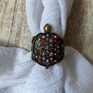 •Fossil• Turtle Brass Gemstone Ring